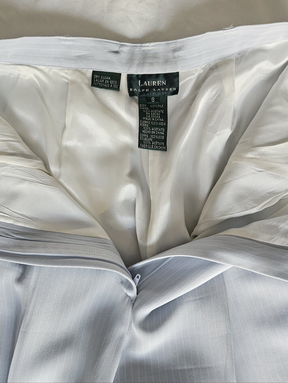 LAUREN RALPH LAUREN LIght Blue Pin Striped Pleated 100% Silk Trousers | SZ 8 - Picture 7 of 11